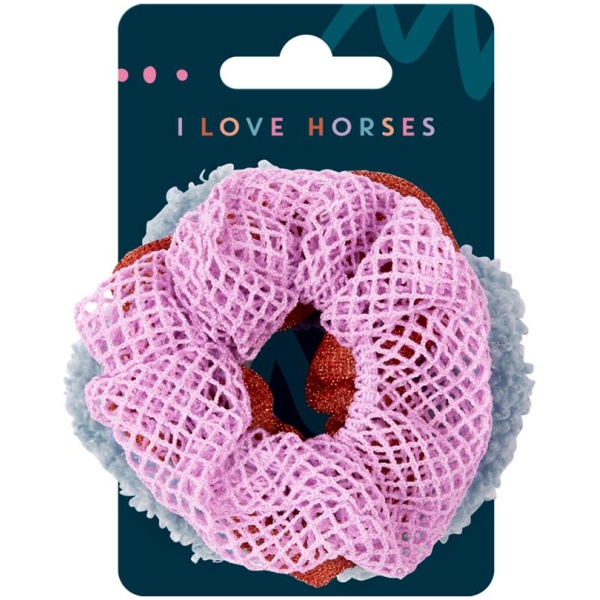 Scrunchies I LOVE HORSES,3er Pack 2fach sortiert