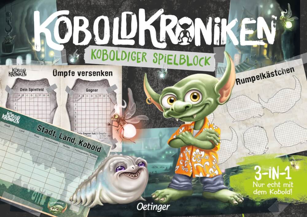 KoboldKroniken. Koboldiger Spielblock. 3-in-1 Nur echt mit dem Kobold. 3 Spiele in einem: Stadt Land Kobold, Rumpelkäs KoboldKroniken. Koboldiger Spielblock. 3-in-1 Nur echt mit dem Kobold. 3 Spiele in einem: Stadt Land Kobold, Rumpelkäs