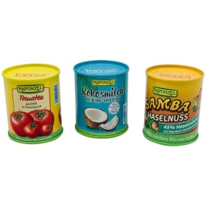 Leckere Naturkost von Rapunzel in Metalldosen Leckere Naturkost von Rapunzel in Metalldosen