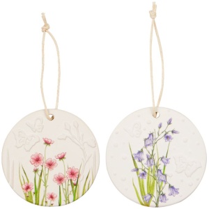 Porzellan-Anhänger mit Blumenmotiv - Ostergrüße, sortiert (1 Stück)